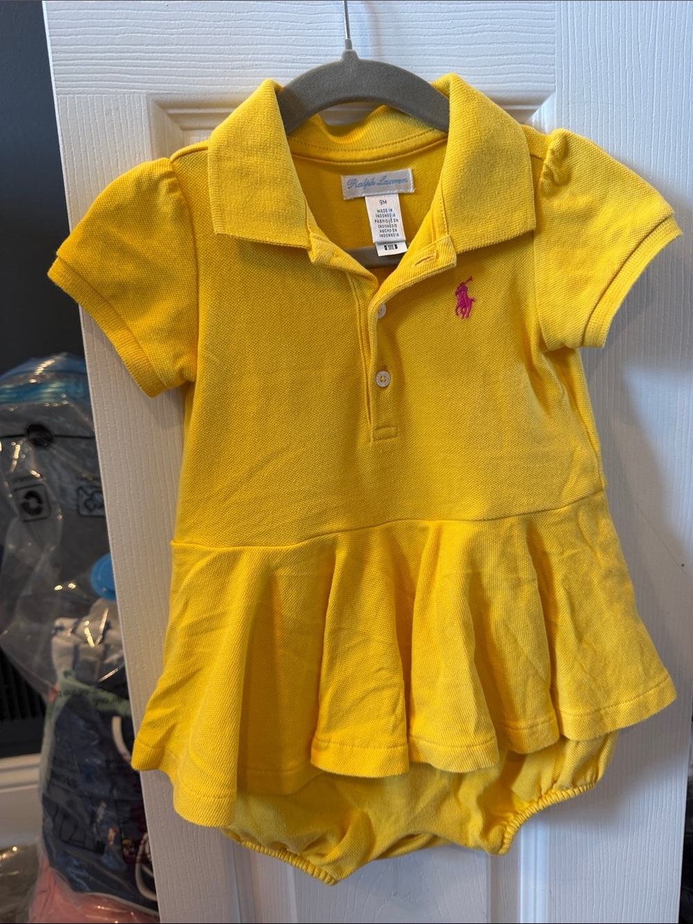Ralph Lauren Yellow Polo Dress Bodysuit for Baby Girls size 9m